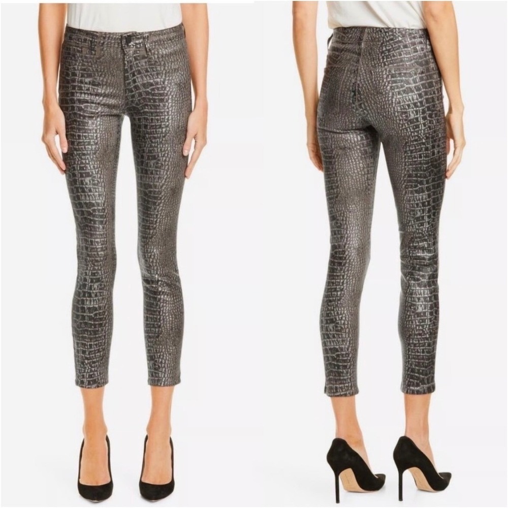 L'AGENCE Margot High Rise Skinny Jeans in Chestnut Black Croc Foil Size 25 NWT - Picture 1 of 15